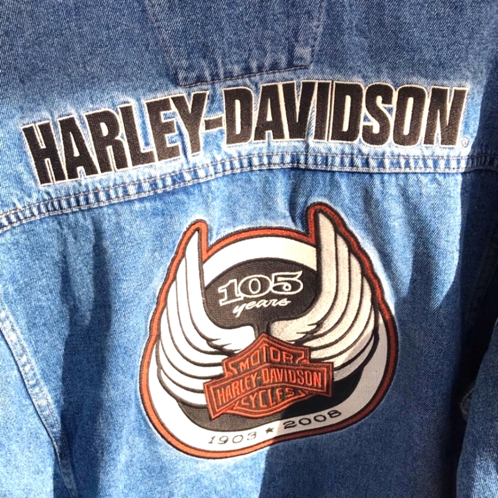 Harley Davidson denim jacket 105th anniversary edition.